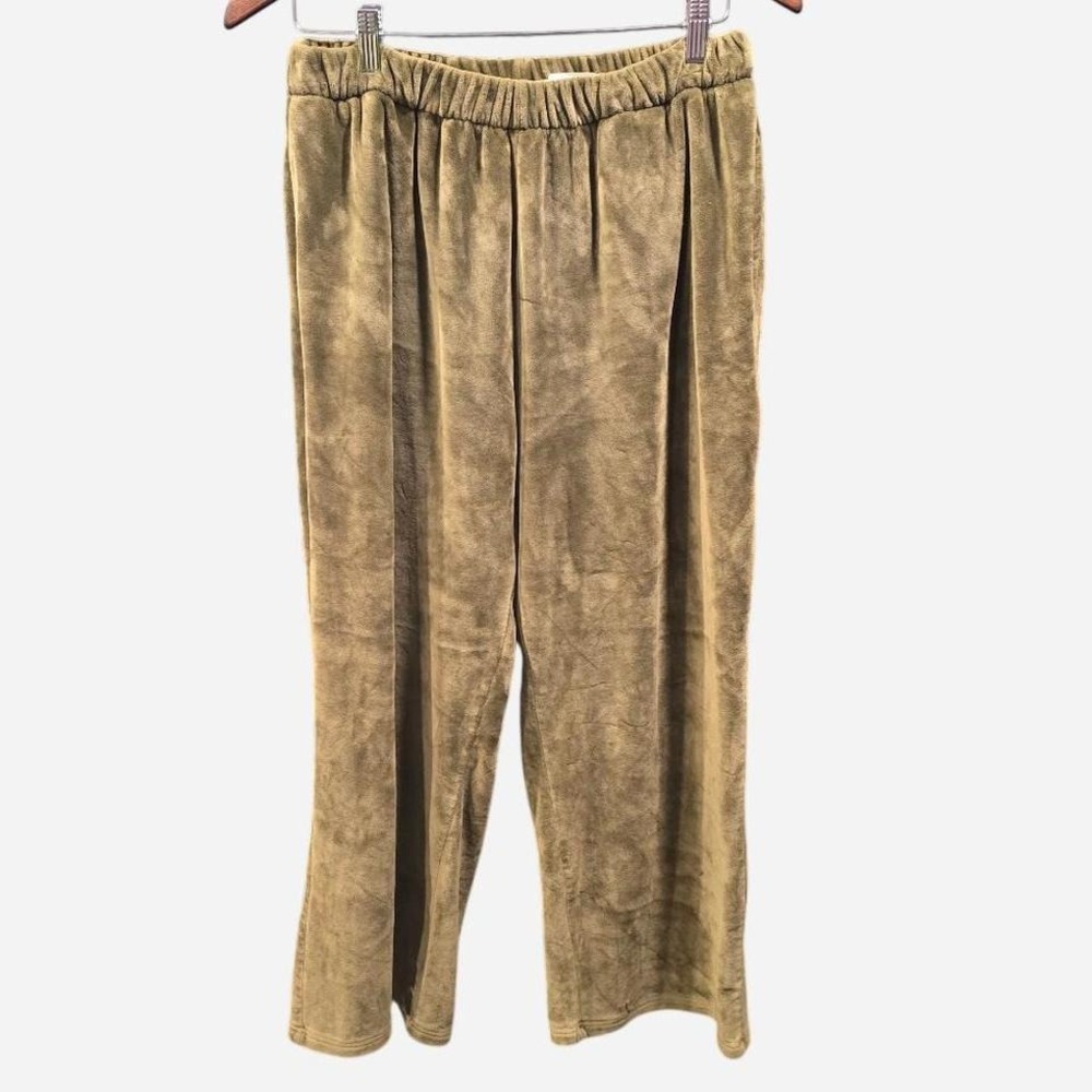 Women's stretchy green velvet wide leg pants size L (L3)